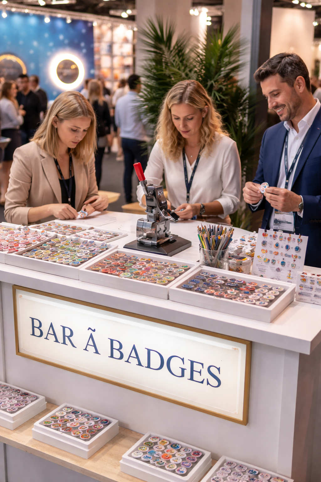 Bar à badges personnalisé pour salon professionnel